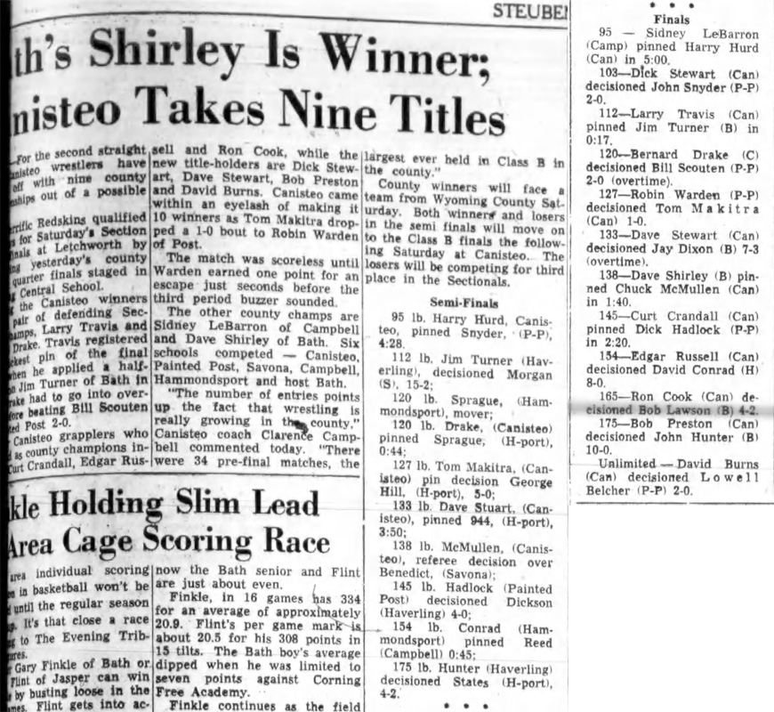 Bath's Shirley Is Winner; Canisteo Takes Nine Titles