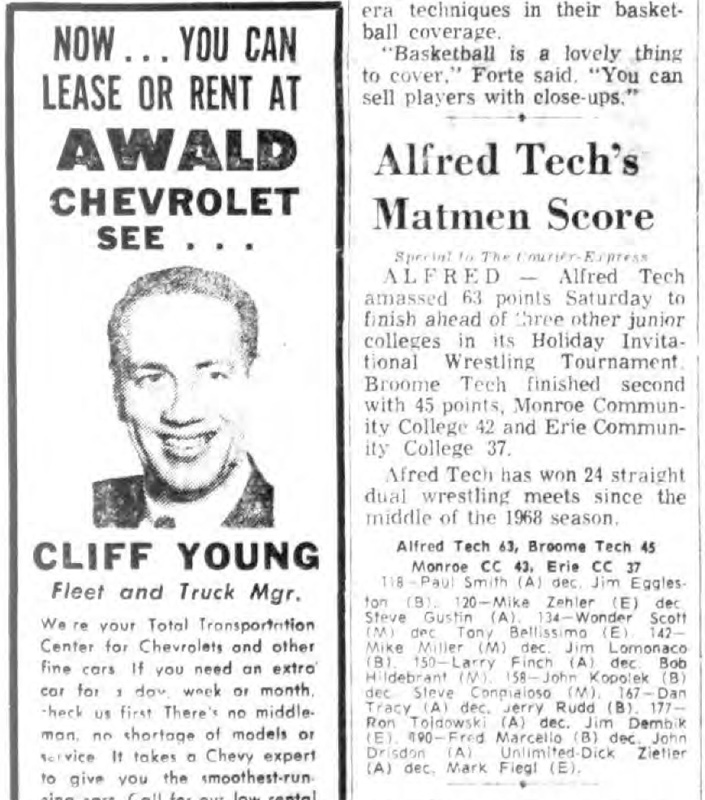 Alfred Tech's Matmen Score