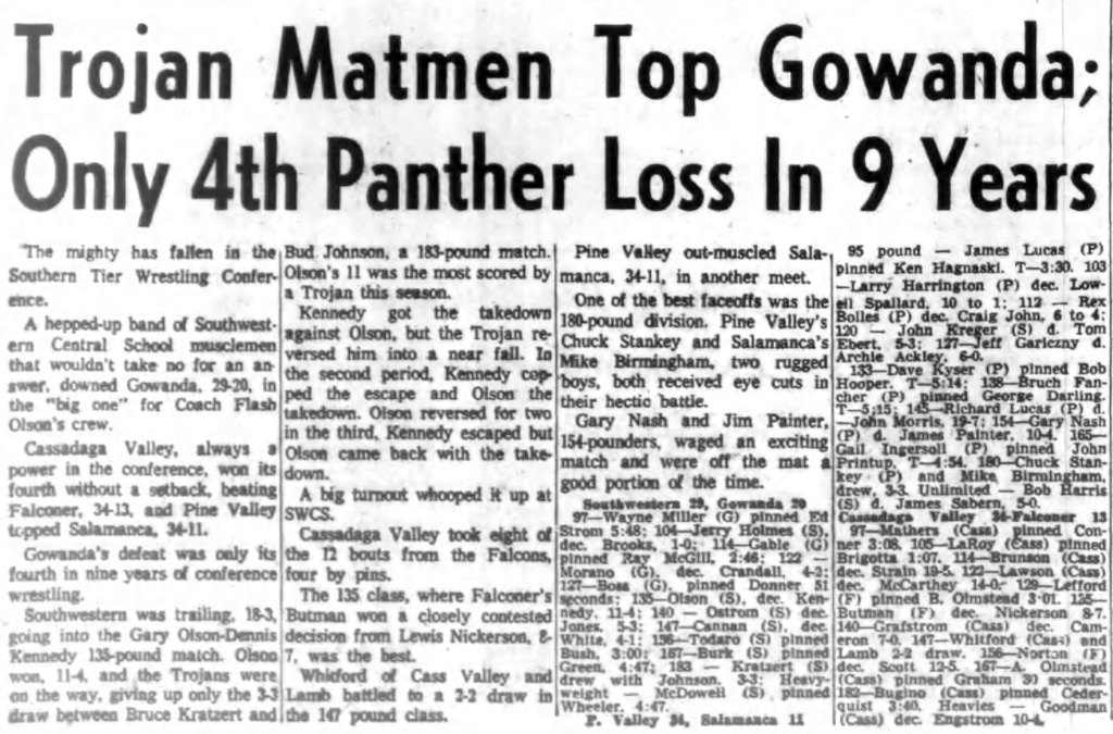 Trojan Matmen Top Gowanda; Only 4th Panther Loss in 9 Years