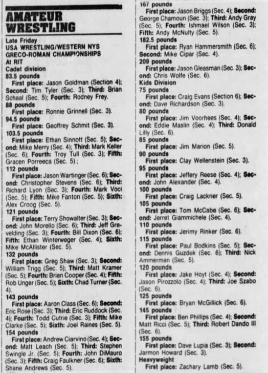 USA Wrestling/Western NYS Greco-Roman Championships