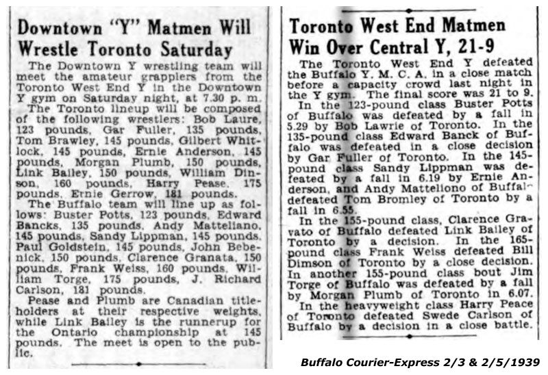 Toronto West End Matmen Win Over Central Y, 21-9