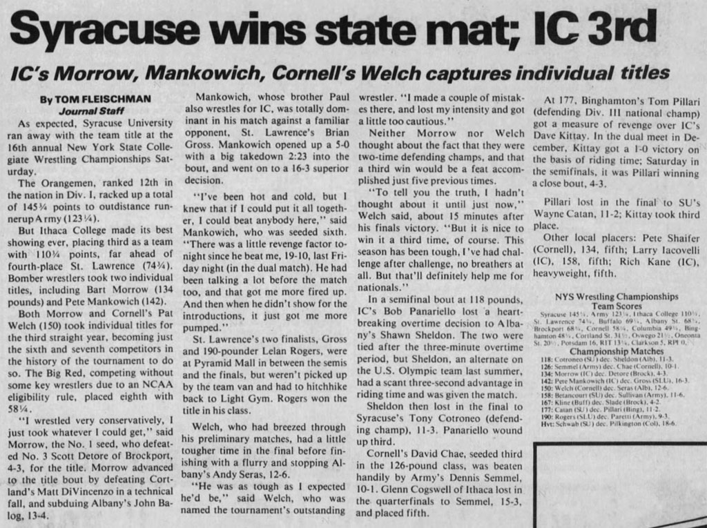 Syracuse wins state mat; IC 3rd