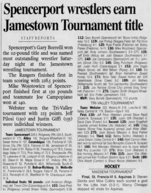 Spencerport wrestlers earn Jamestown Tournament title