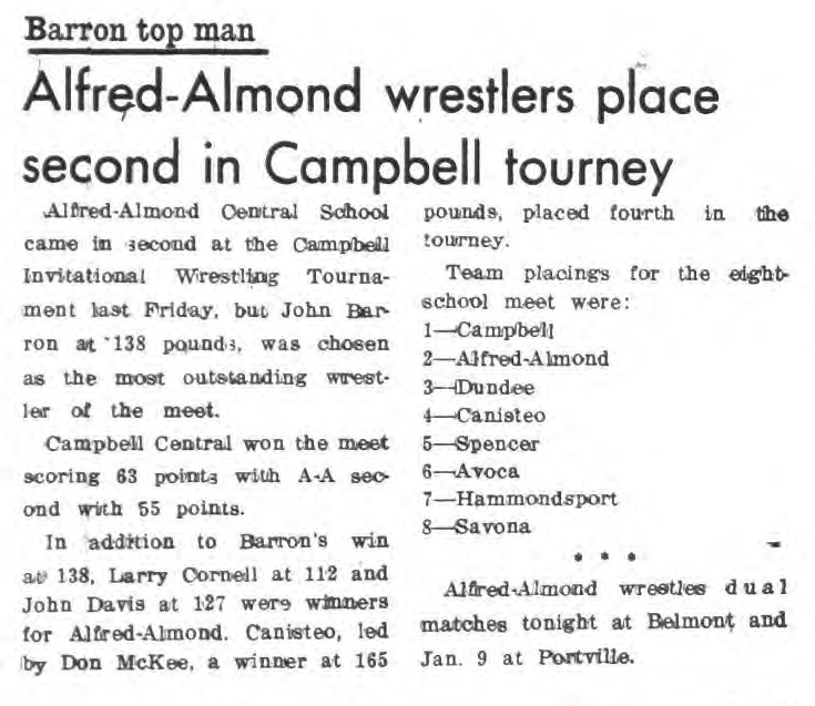 Alfred-Almond wrestlers place second at Campbell tourney
