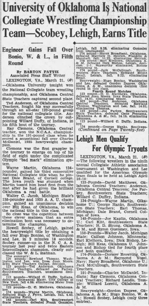 University of Oklahoma Is National Collegiate Wrestling Championship Team