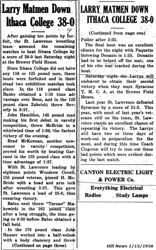 Larry Matmen Down Ithaca College 38-0