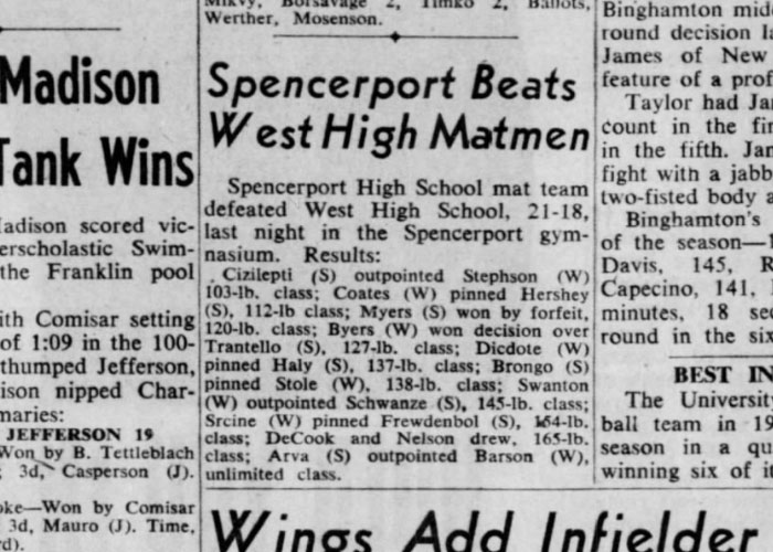 Spencerport Beats West High Matmen
