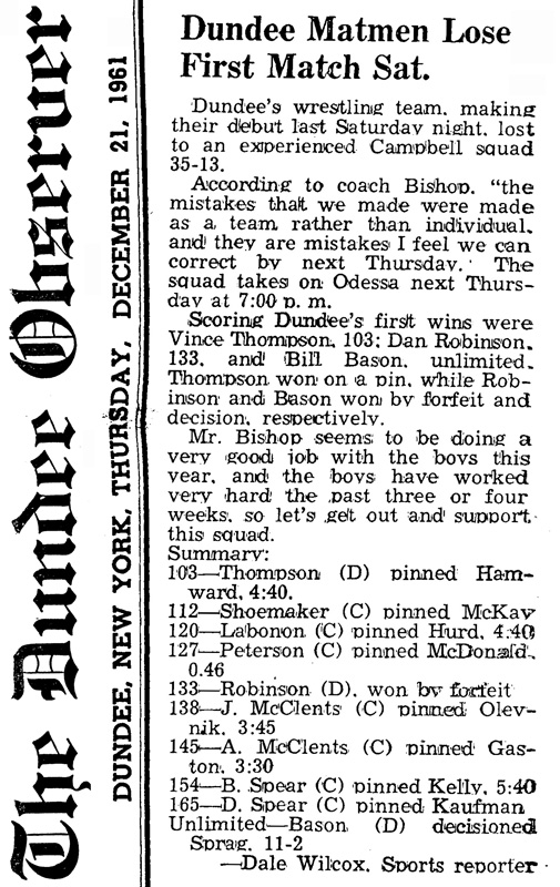 Dundee Matmen Lose First Match Sat.