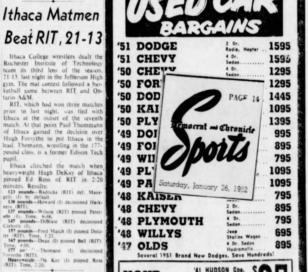 Ithaca Matmen Beat RIT, 21-13