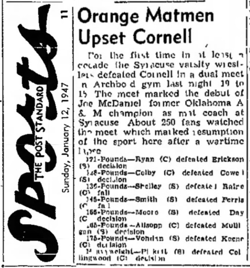 Orange Matmen Upset Cornell