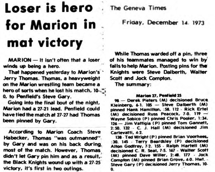 Loser is hero for Marion in mat victory