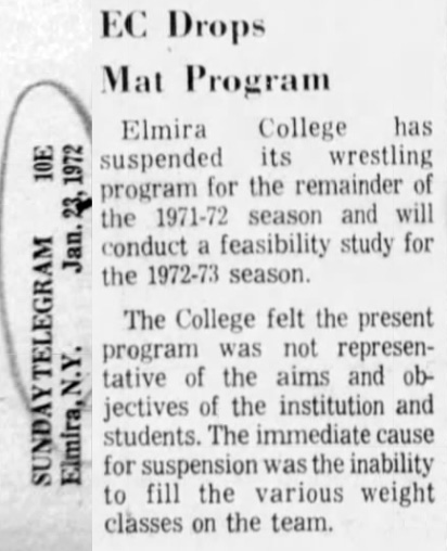 Elmira College Drops Mat Program