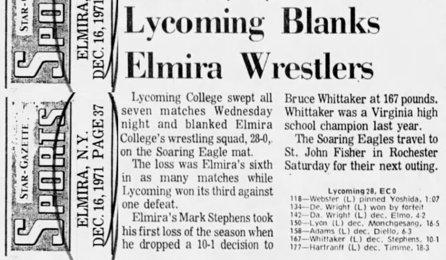 Lycoming Blanks Elmira Wrestlers
