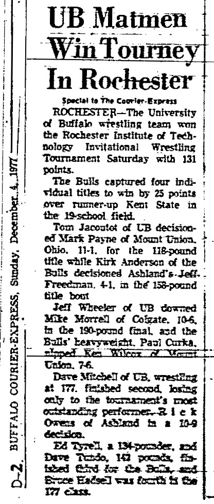 UB Matmen Win Tourney In Rochester