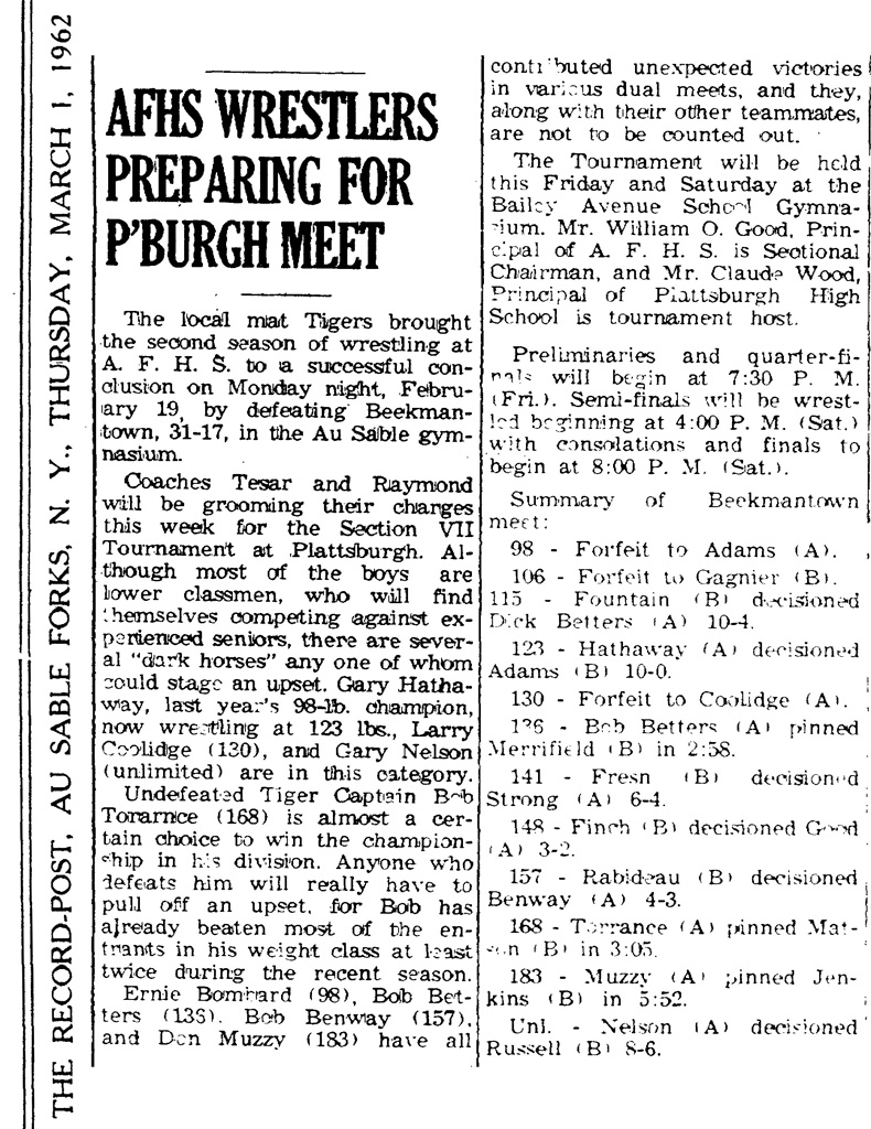 AuSable Forks Wrestlers Preparing for Plattsburgh Meet