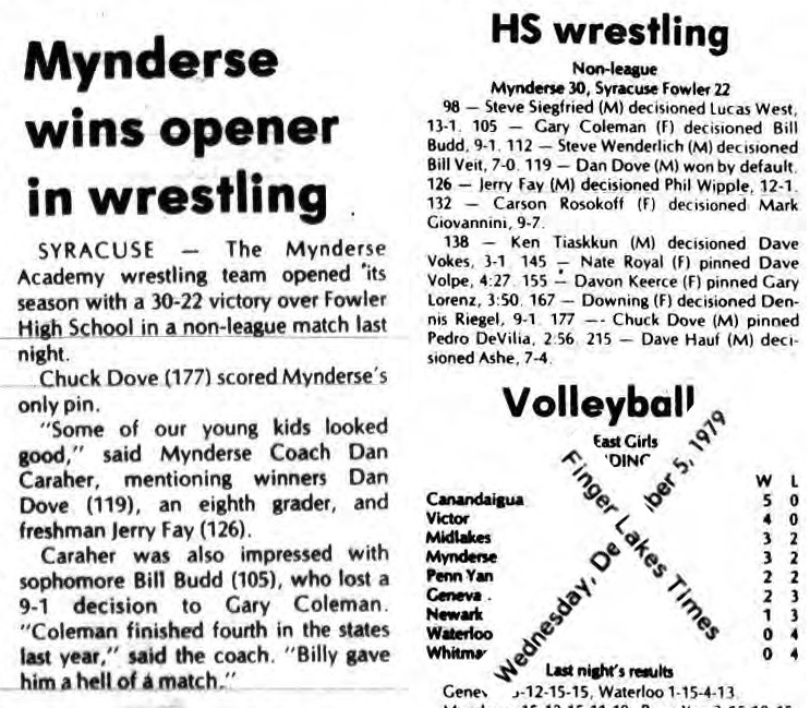 Mynderse wins opener in wrestling