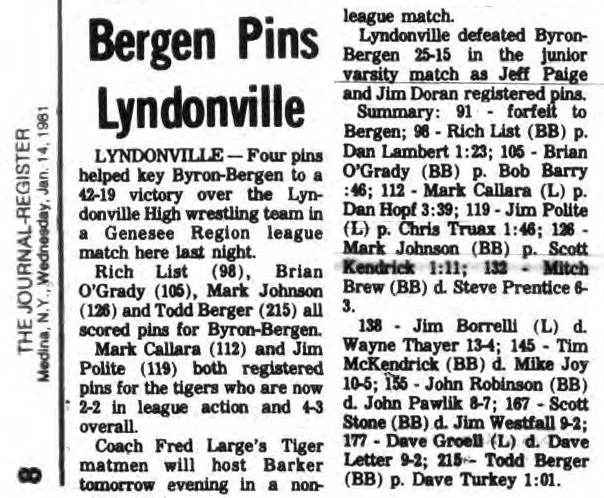 Bergen Pins Lyndonville