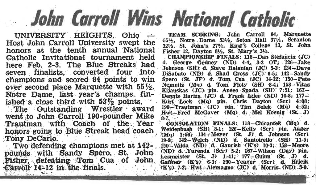 John Carroll Wins National Catholic