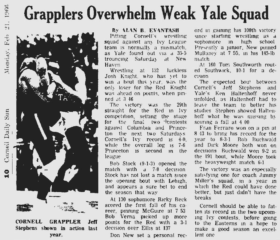 Cornell Grapplers Overwhelm Weak Yale Squad