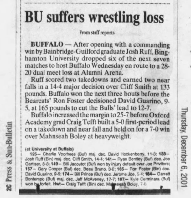 BU suffers wrestling loss