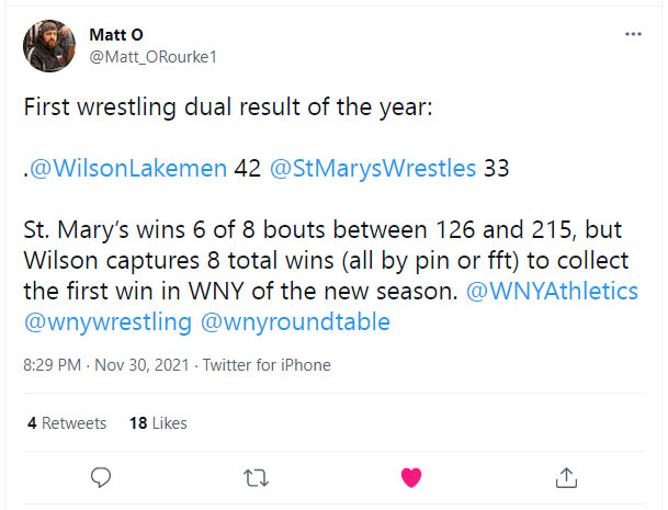 First wrestling dual result of the year!
