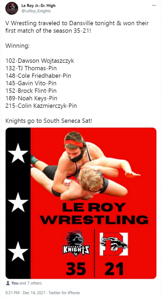 Le Roy Wrestling Wins