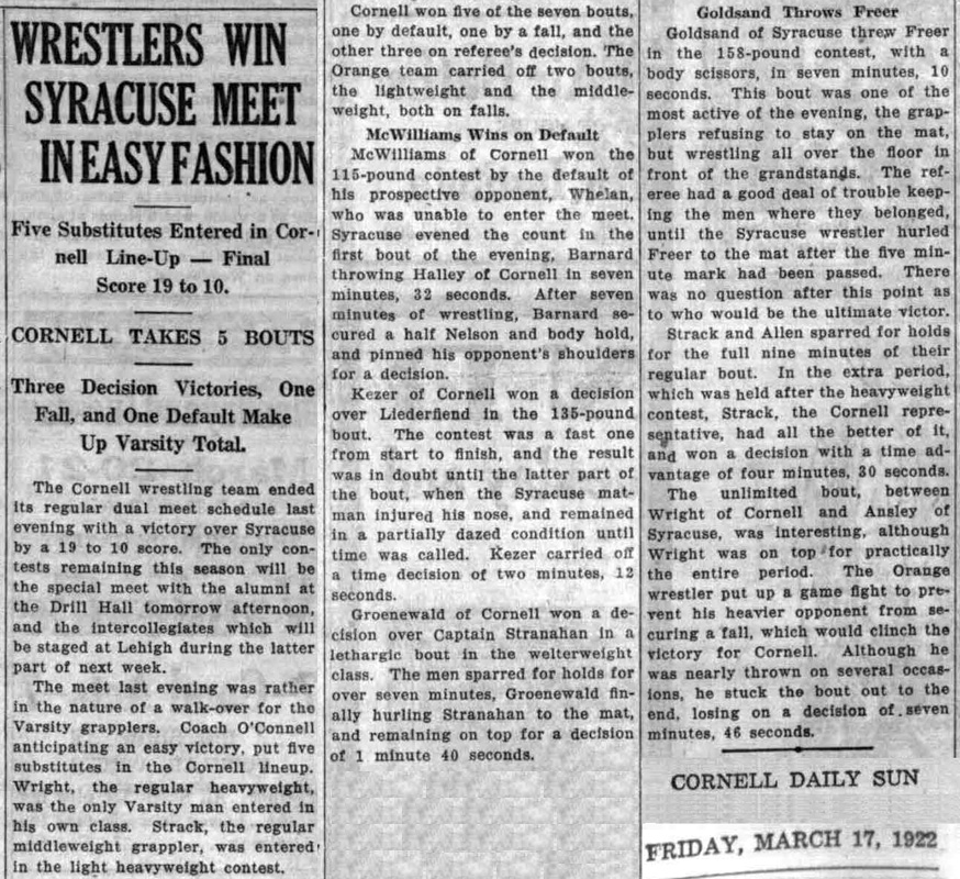 Wrestlers Win Syracuse Meet In Easy Fashion