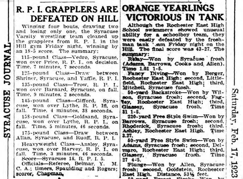 R. P. I. Grapplers Are Defeated On Hill