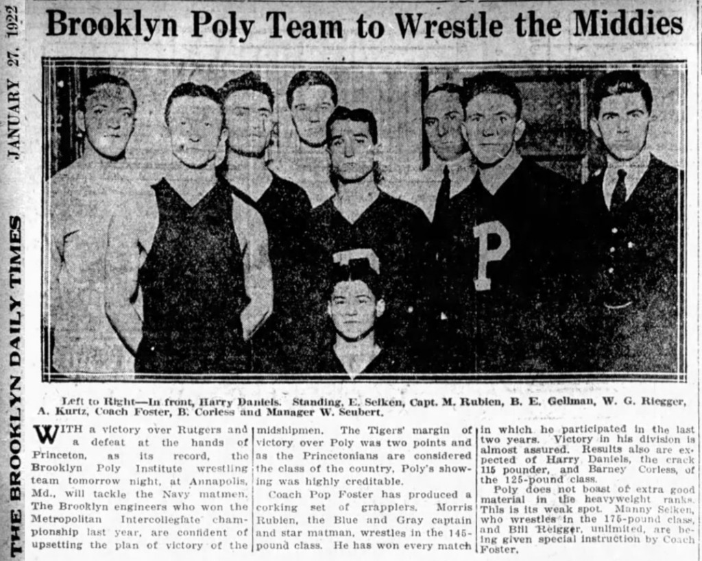 Brooklyn Poly Team to Wrestle the Middies