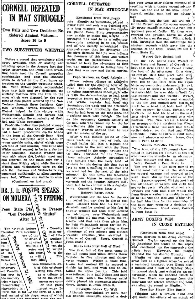 Cornell Defeated In Mat Struggle