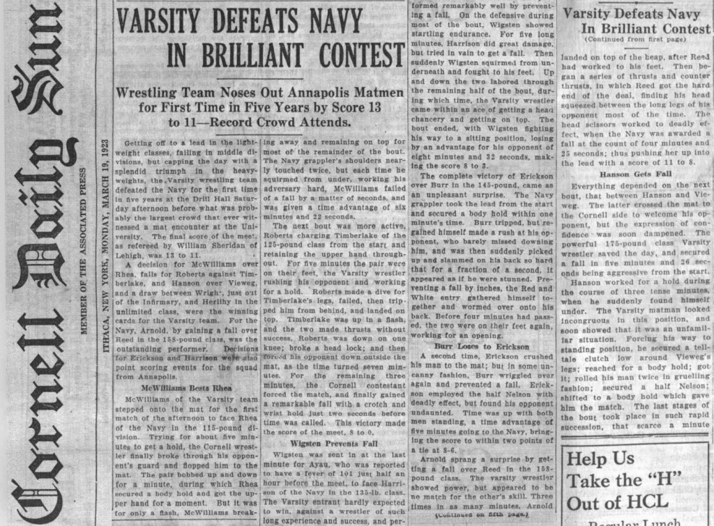 Cornell Defeats Navy In Brilliant Contest