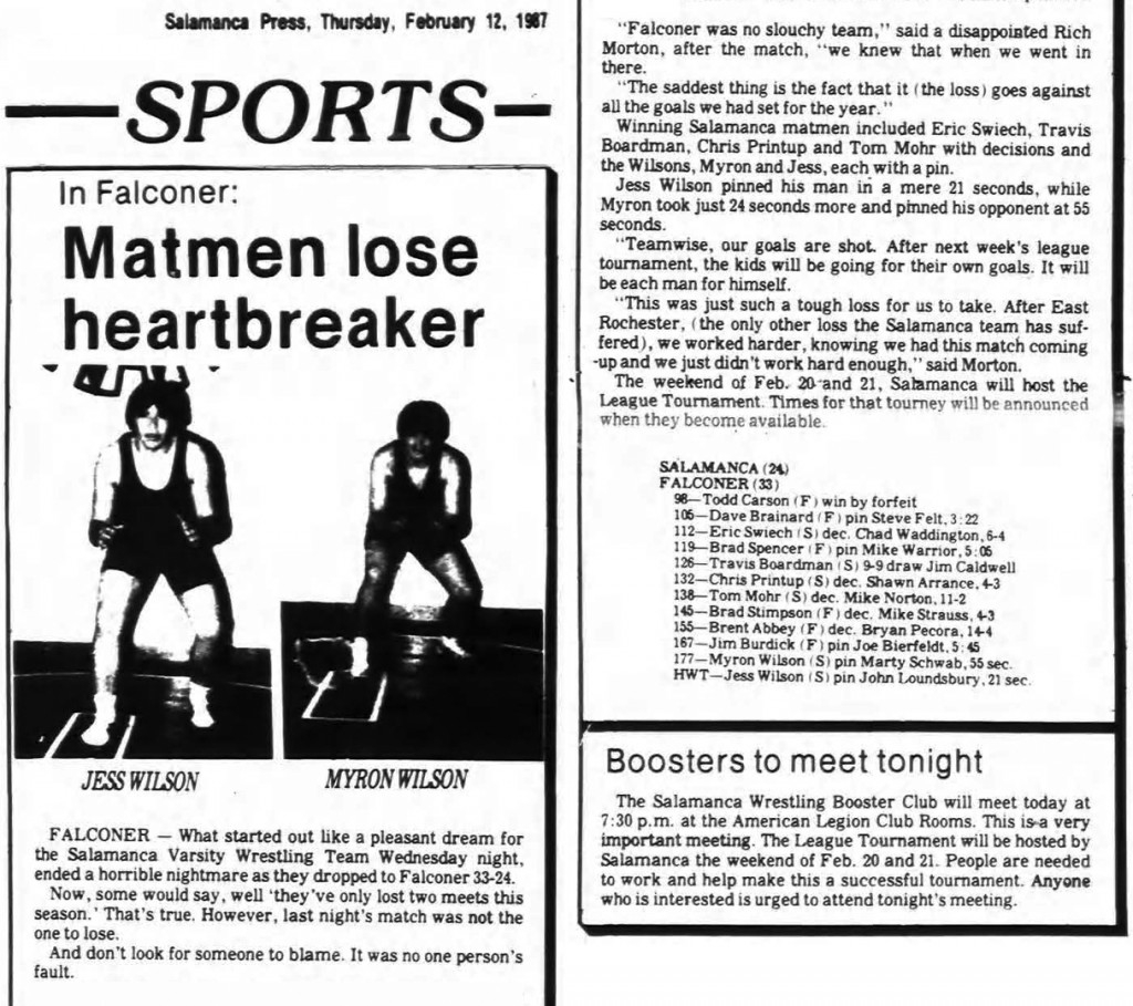 Salamanca Matmen Lose Heartbreaker