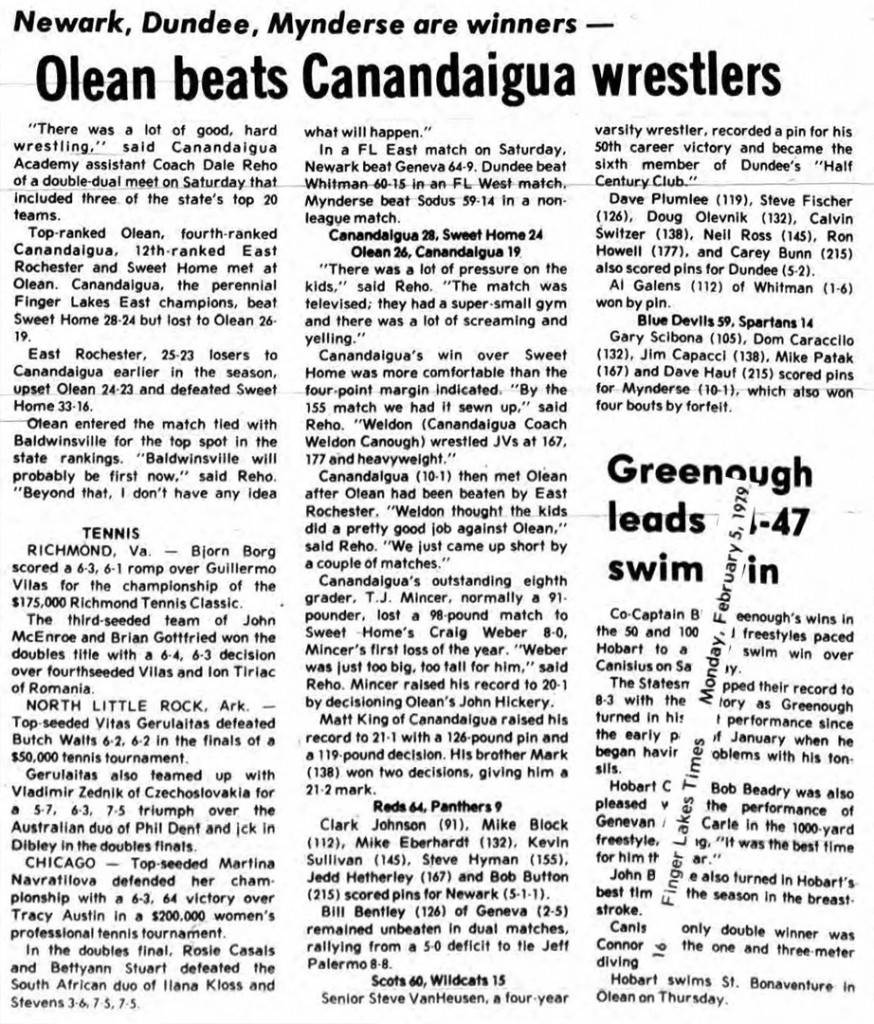 Olean beats Canandaigua wrestlers