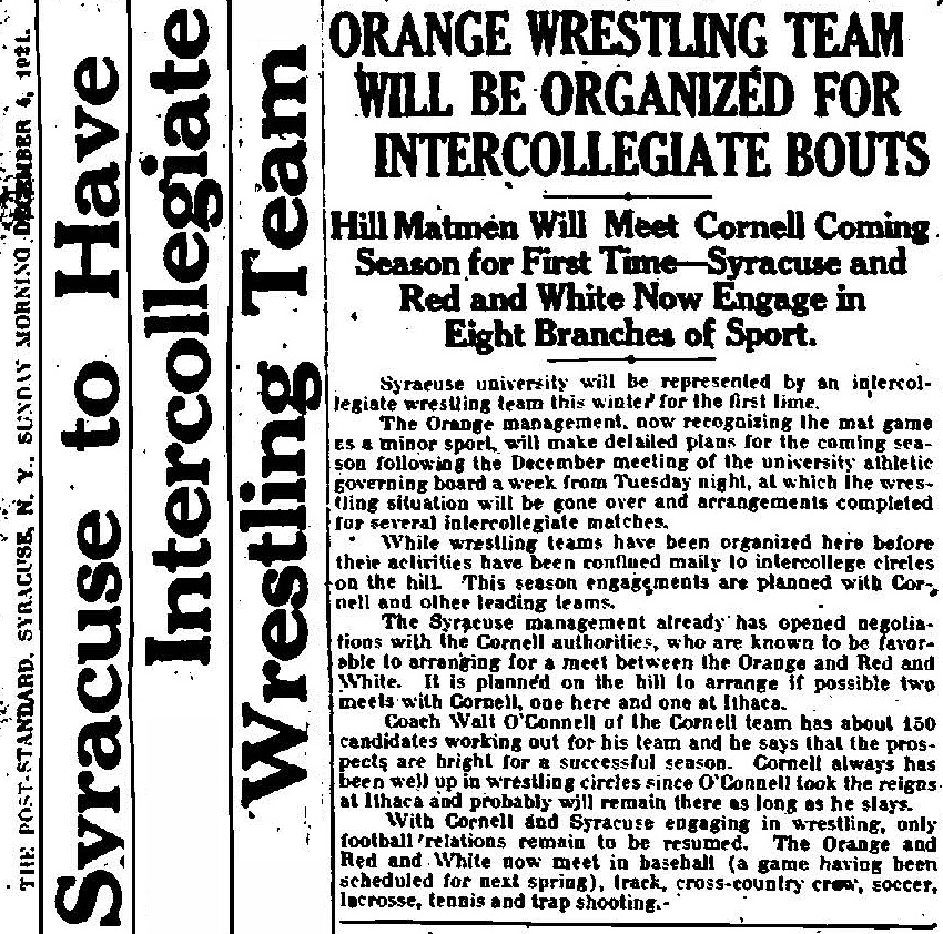 Syracuse to Have Intercollegiate Wrestling Team