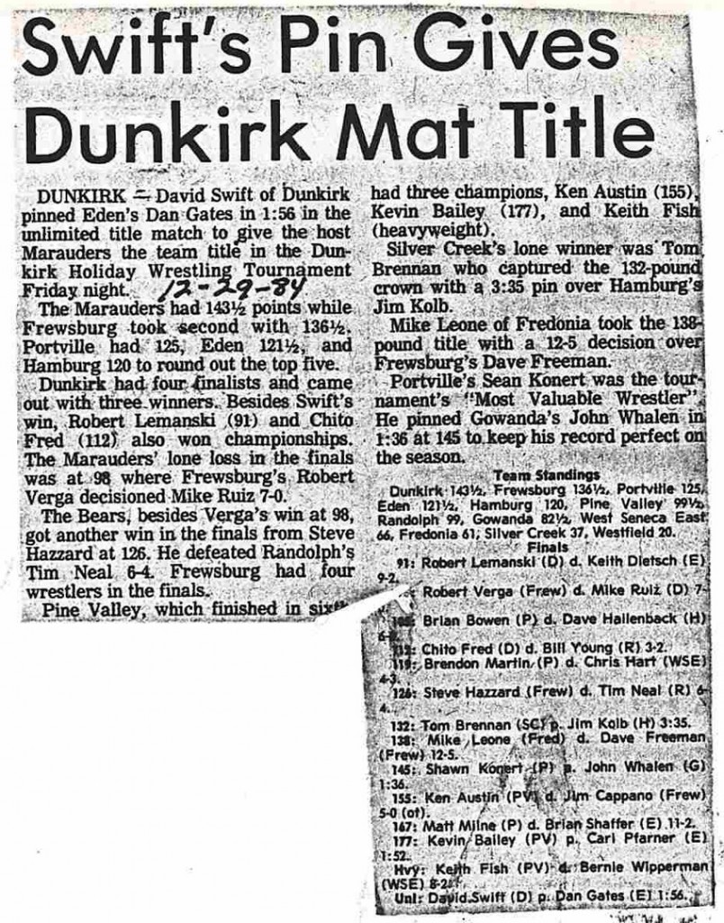 Swift's Pin Gives Dunkirk Mat Title