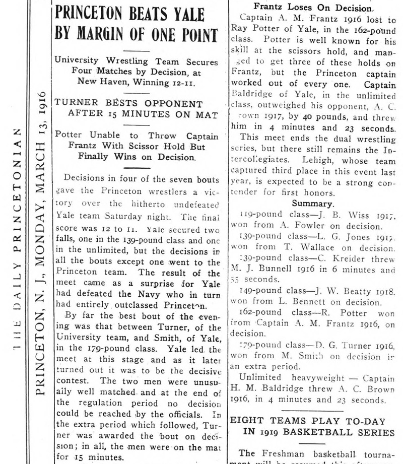 Princeton Beats Yale by Margin of One Point