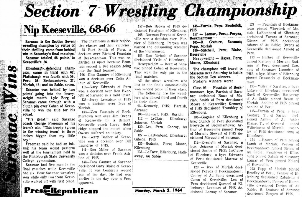 Saranac Wins Section 7 Wrestling Championship