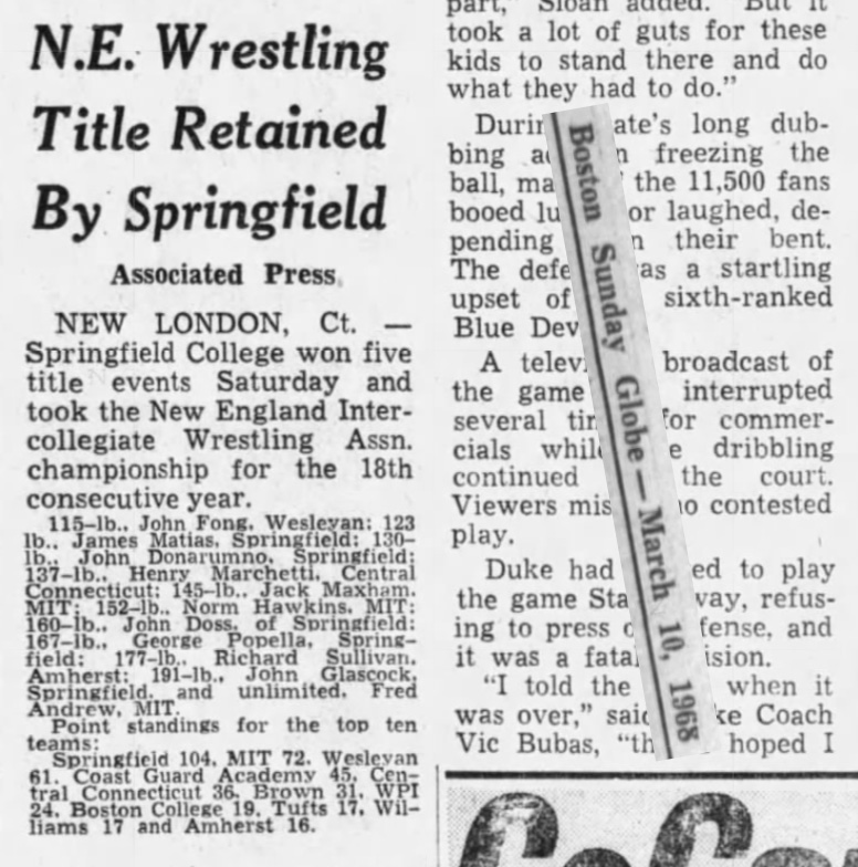N. E. Wrestling Title Retained By Springield