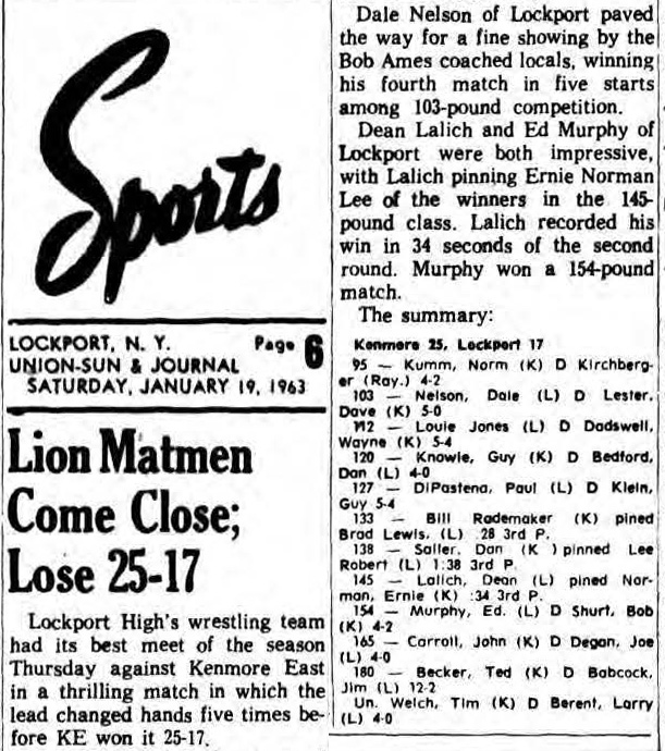 Lion Matmen Come Close; Lose 25-17
