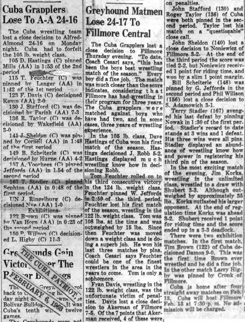 Greyhound Matmen Lose 24-17 To Fillmore Central