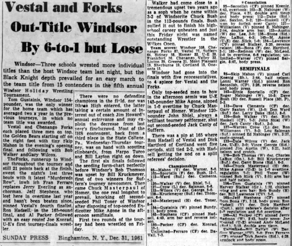 Vestal and Forks Out-Title Windsor By 6-to-1 but Lose