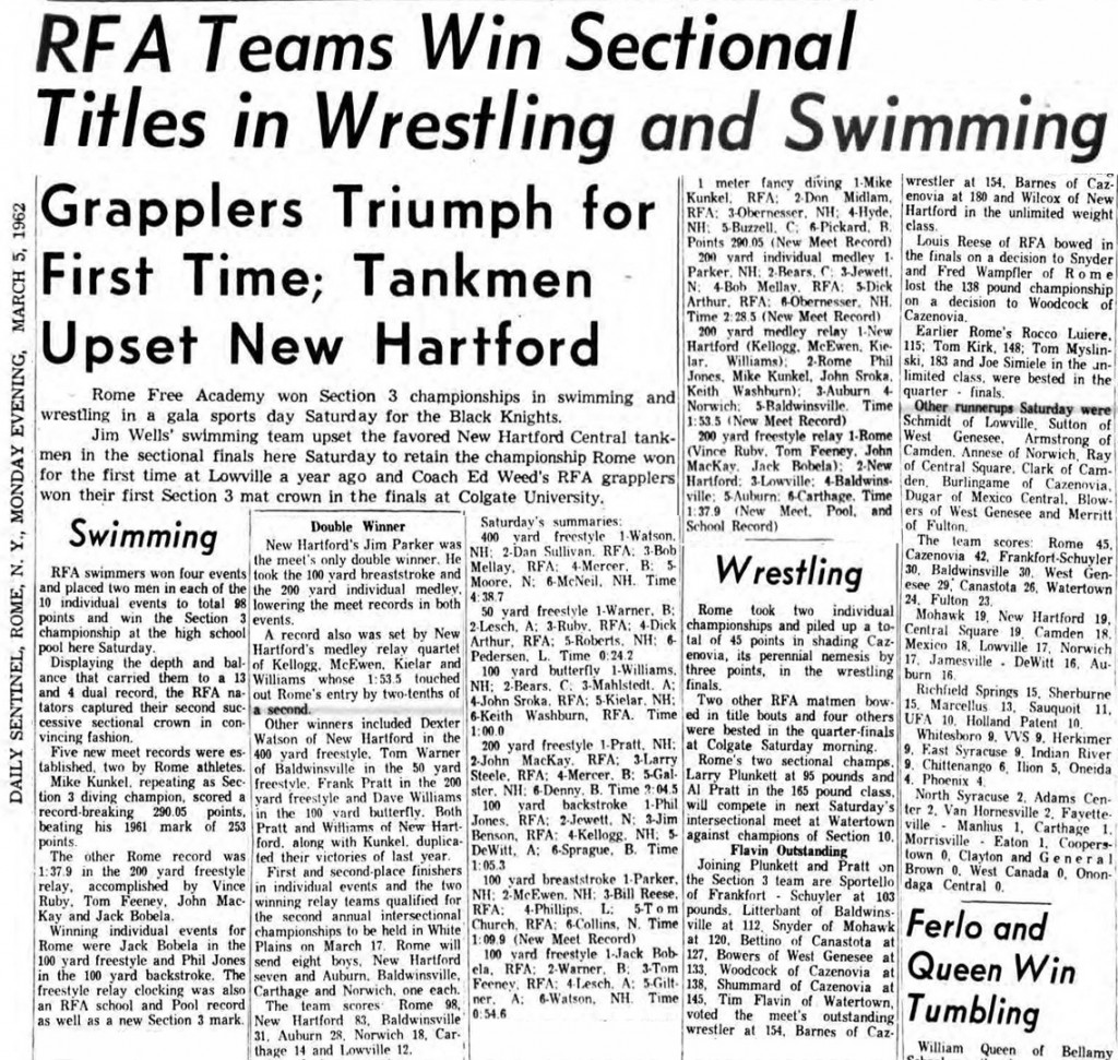 RFA Teams Win Sectional Titles in Wrestling and Swimming