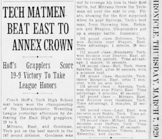 Tech Matmen Beat East To Annex Crown