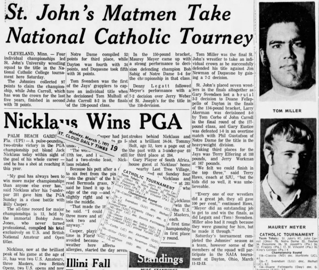 St. John's Matmen Take National Catholic Tourney