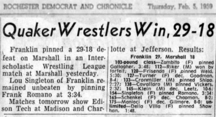 Quaker Wrestlers Win, 20-19