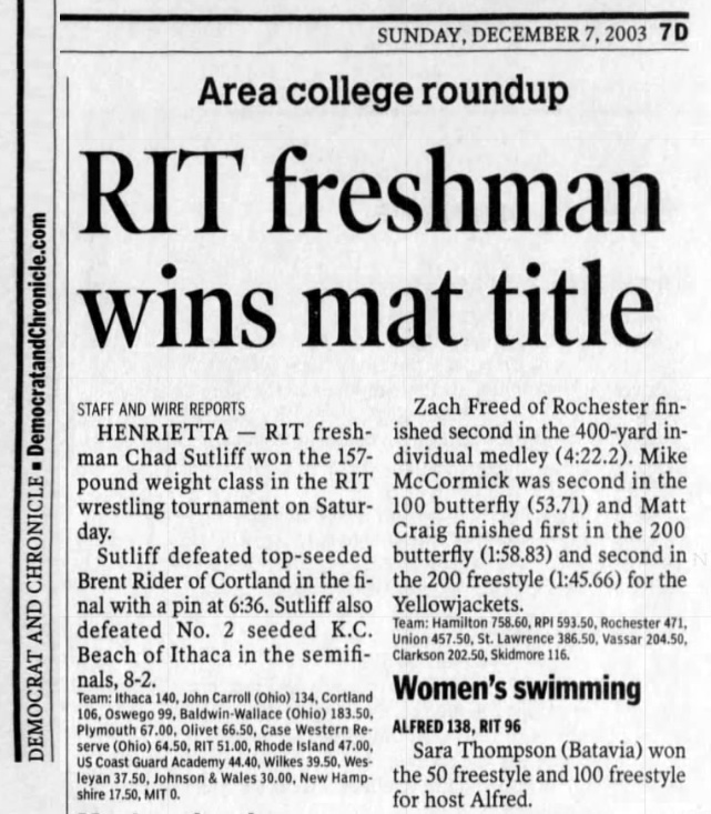 RIT freshman wins mat title
