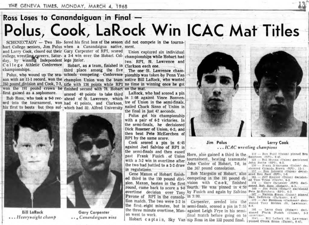 Polus, Cook, LaRock Win ICAC Mat Titles