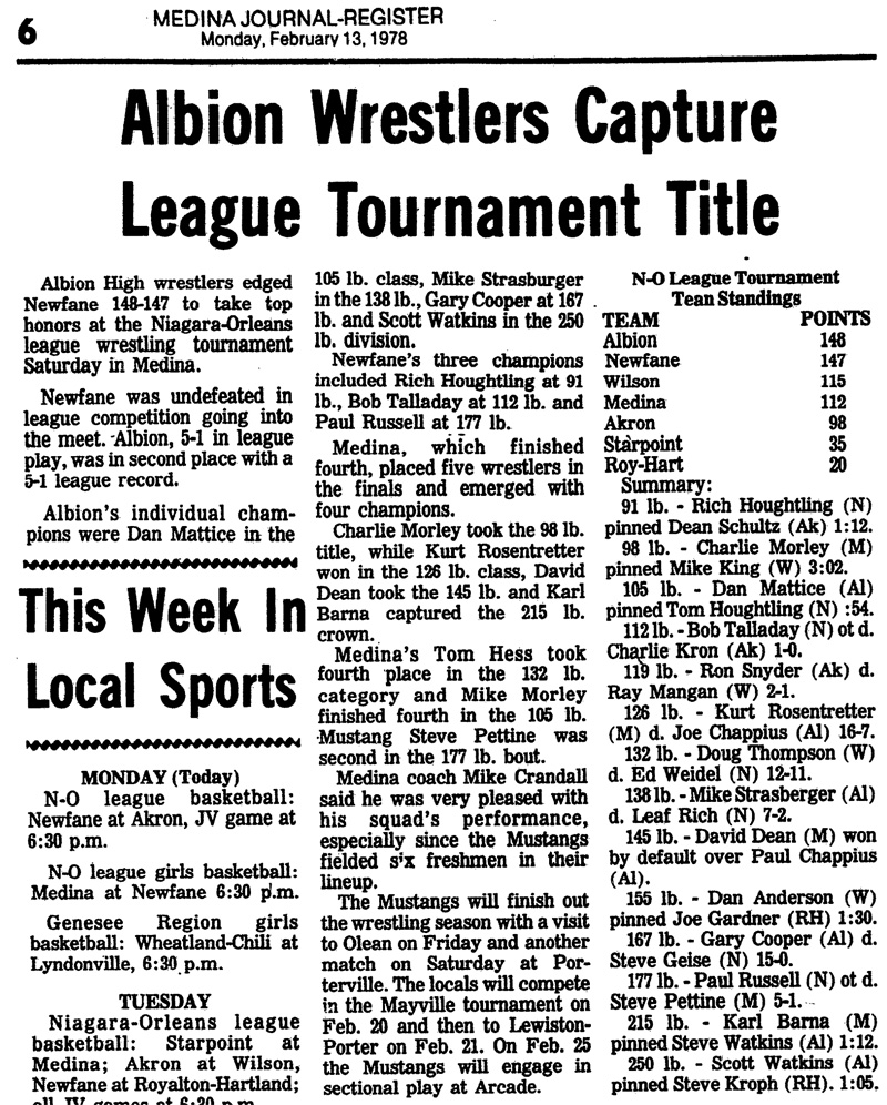 Albion Wrestlers Capture League Tournament Title