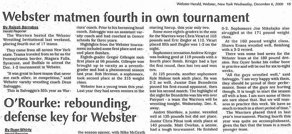 Webster matmen fourth in own tournament