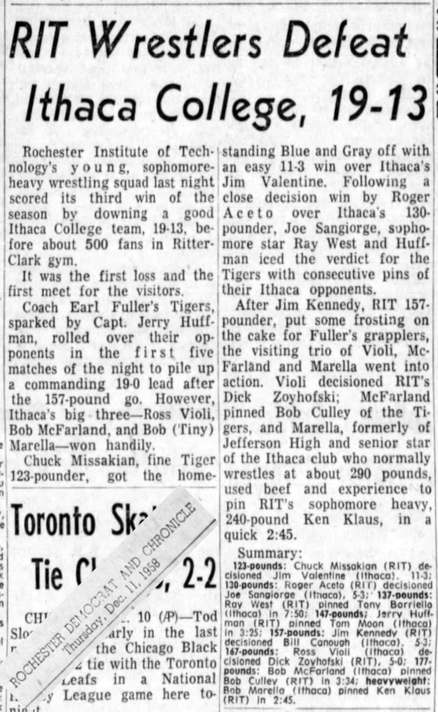 RIT Wrestlers Defeat Ithaca College